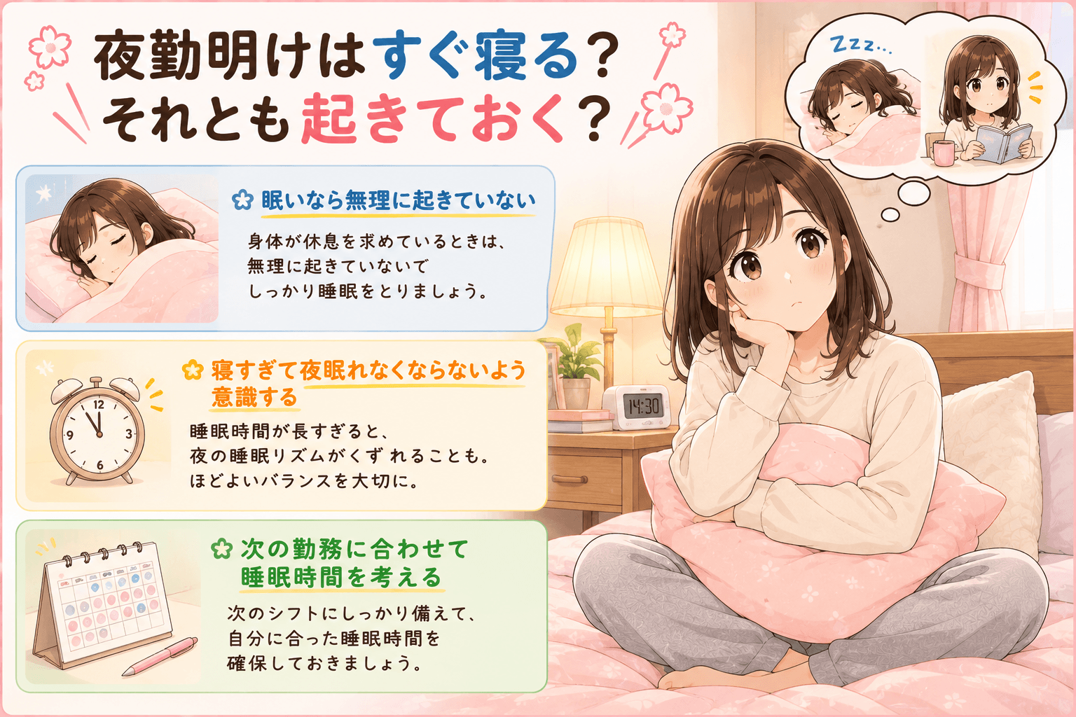 夜勤明けにすぐ寝るか起きておくか考える看護師