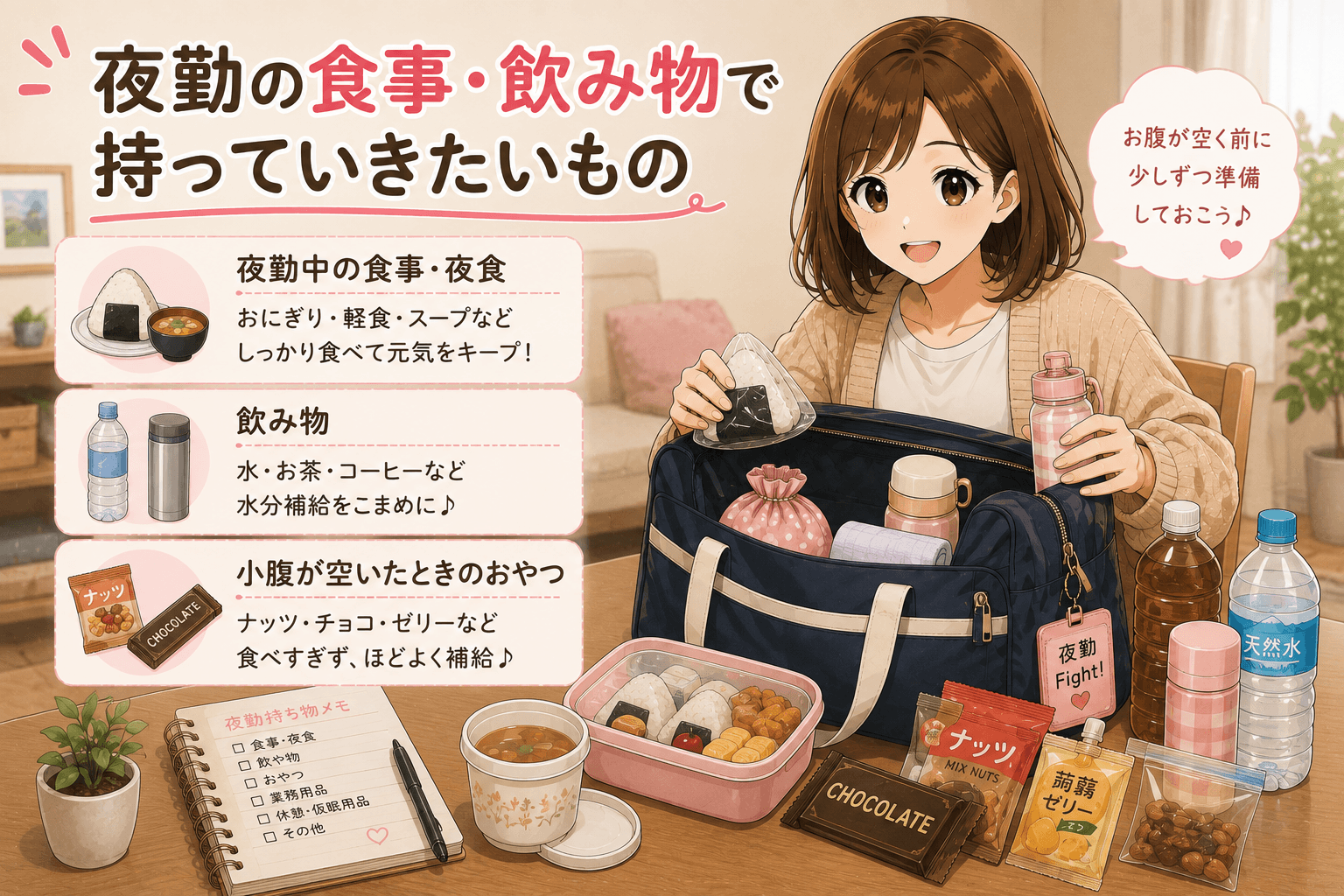 夜勤の食事・飲み物で持っていきたいもの
