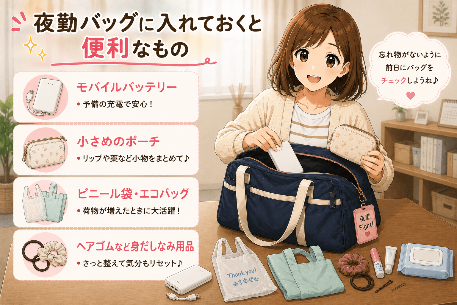 夜勤バッグに入れておくと便利なもの