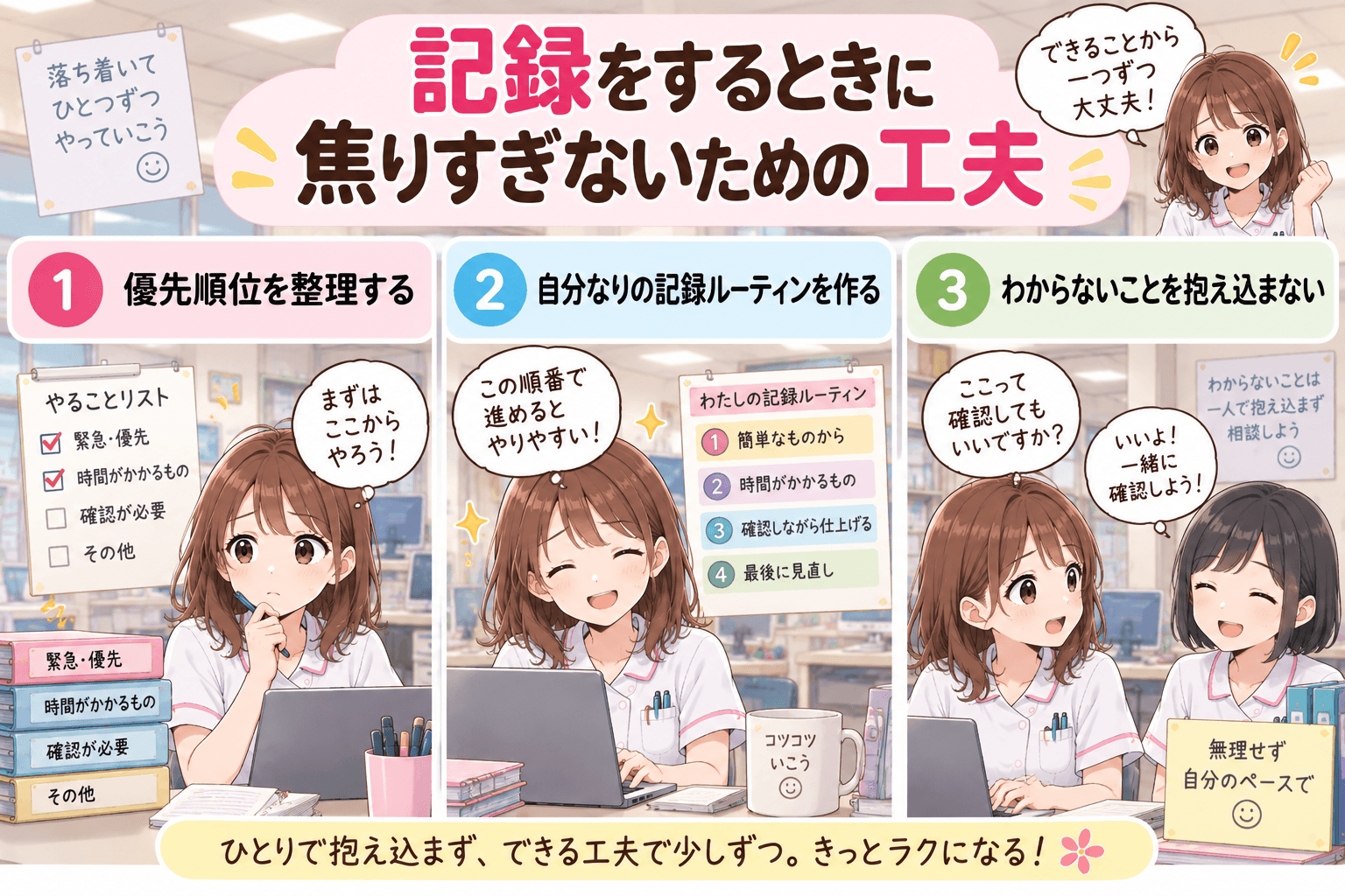 看護師が記録をするときに焦りすぎないための工夫