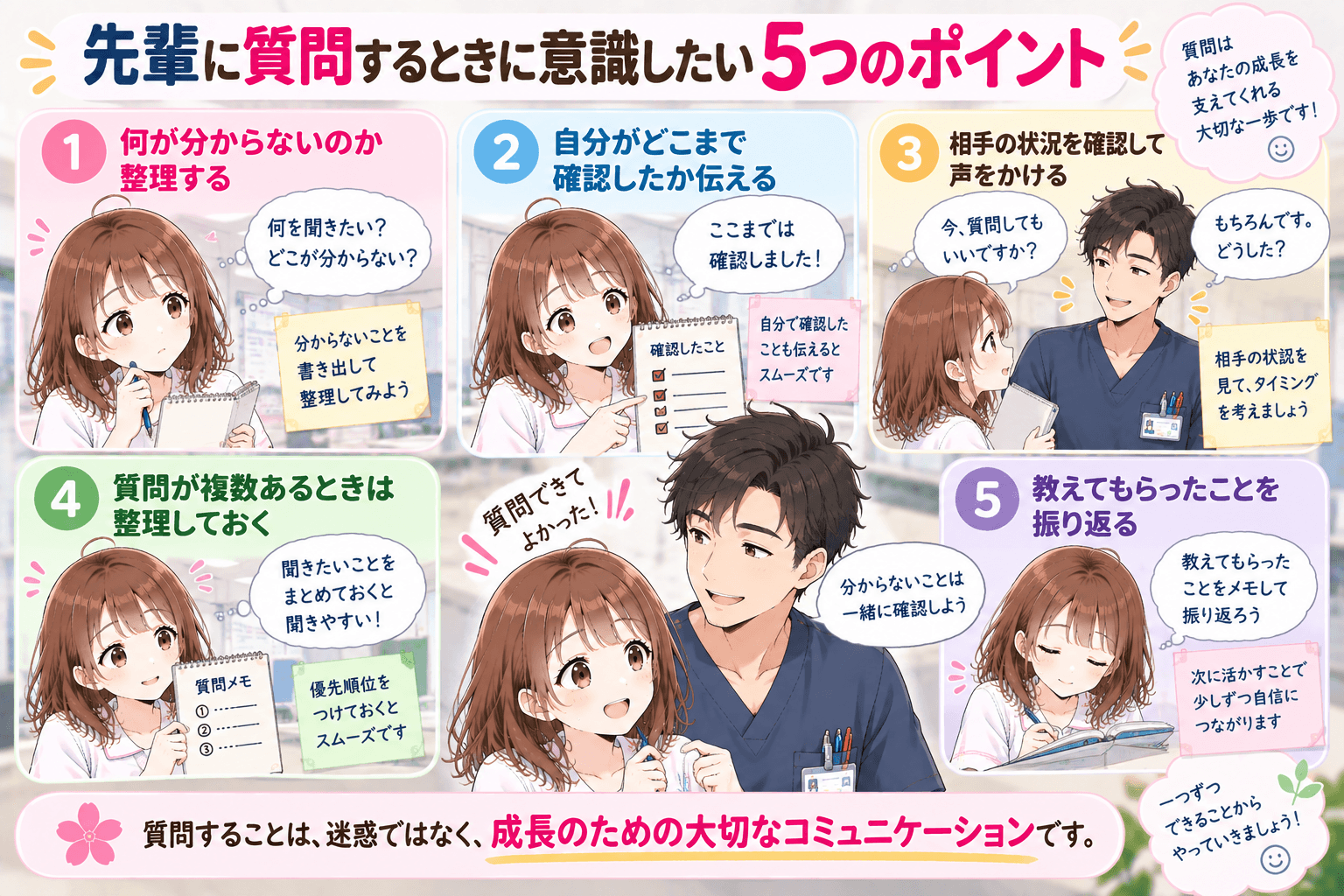 新人看護師が先輩に質問するときに意識したい5つのポイント