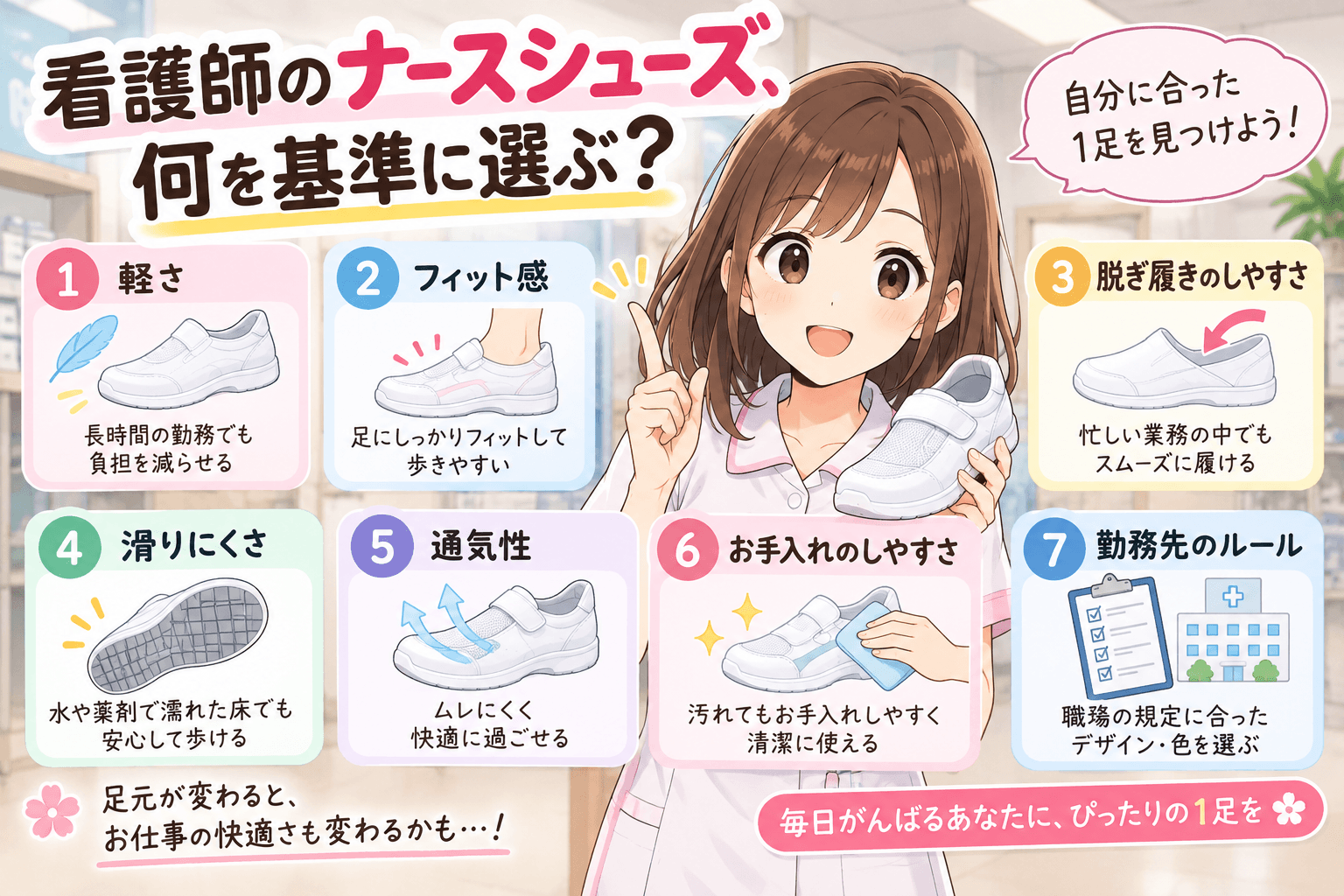 看護師がナースシューズを選ぶときの7つのポイント
