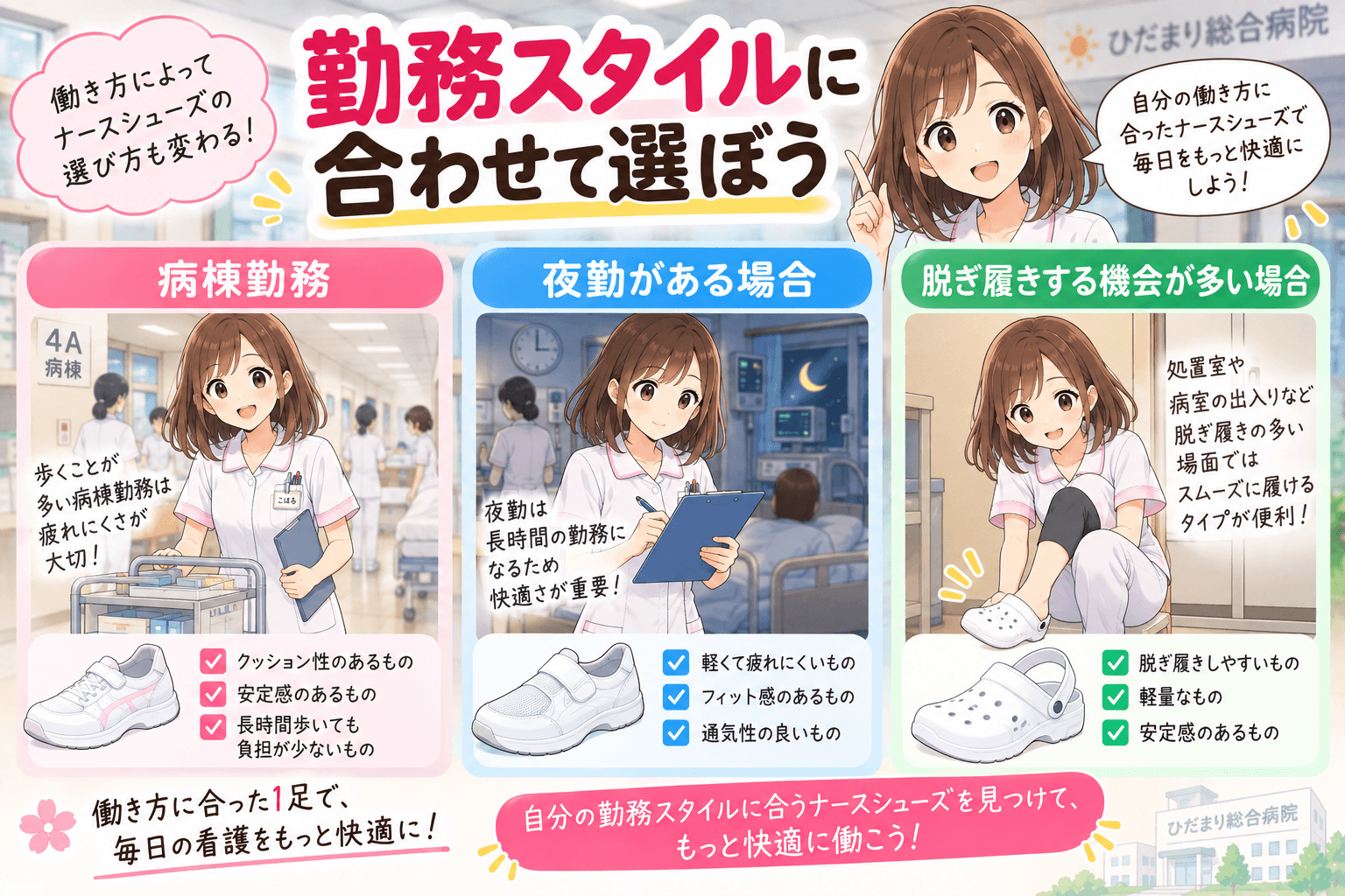 勤務スタイルに合わせたナースシューズの選び方
