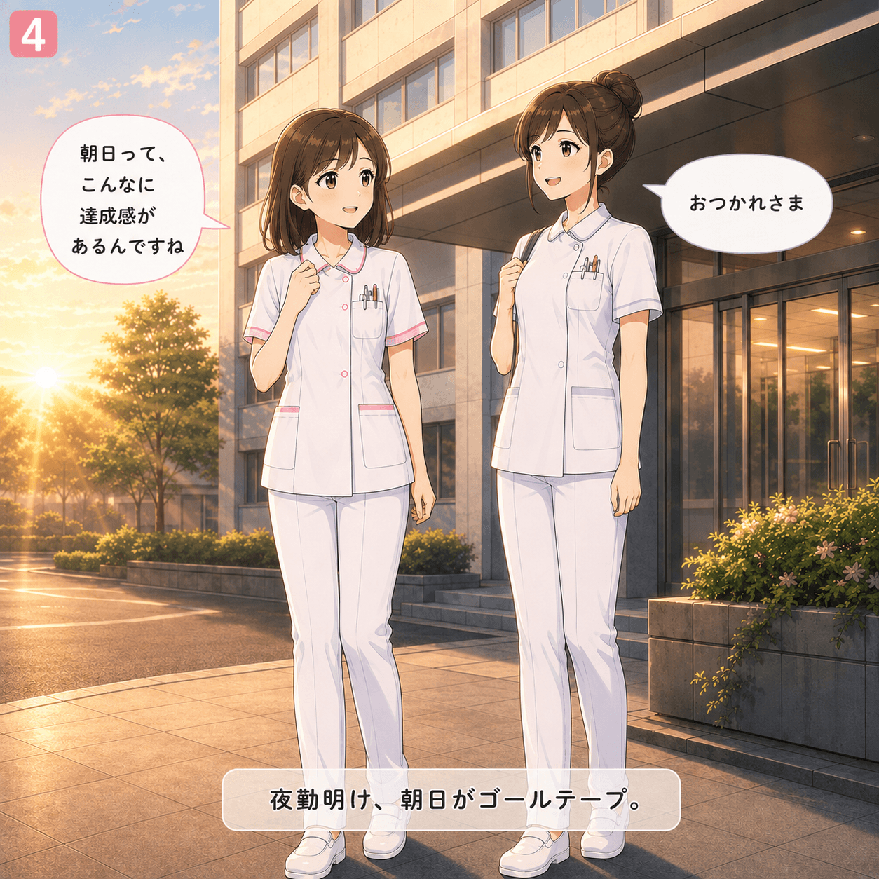 夜勤明け朝日 4コマ目