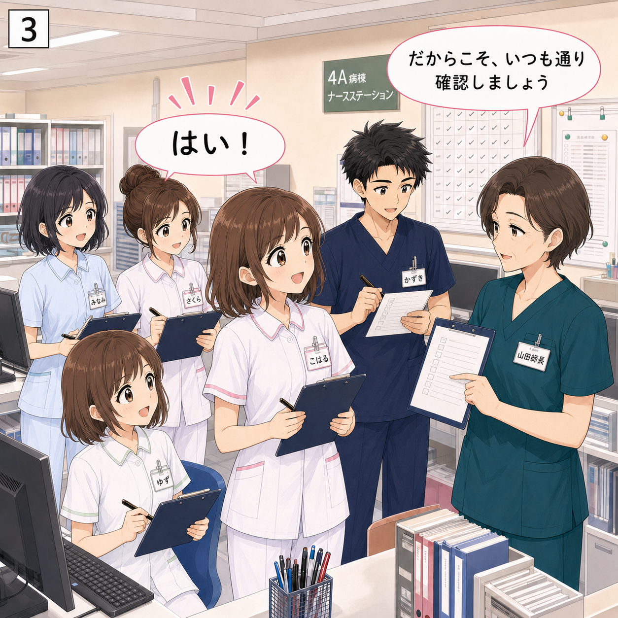 連休前の病棟 3コマ目