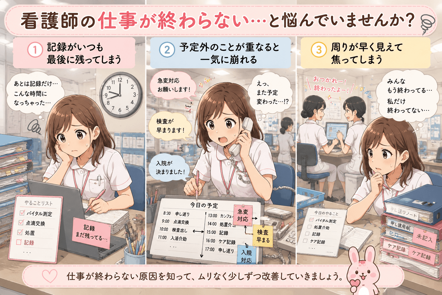 看護師の仕事が終わらないと悩むこはる