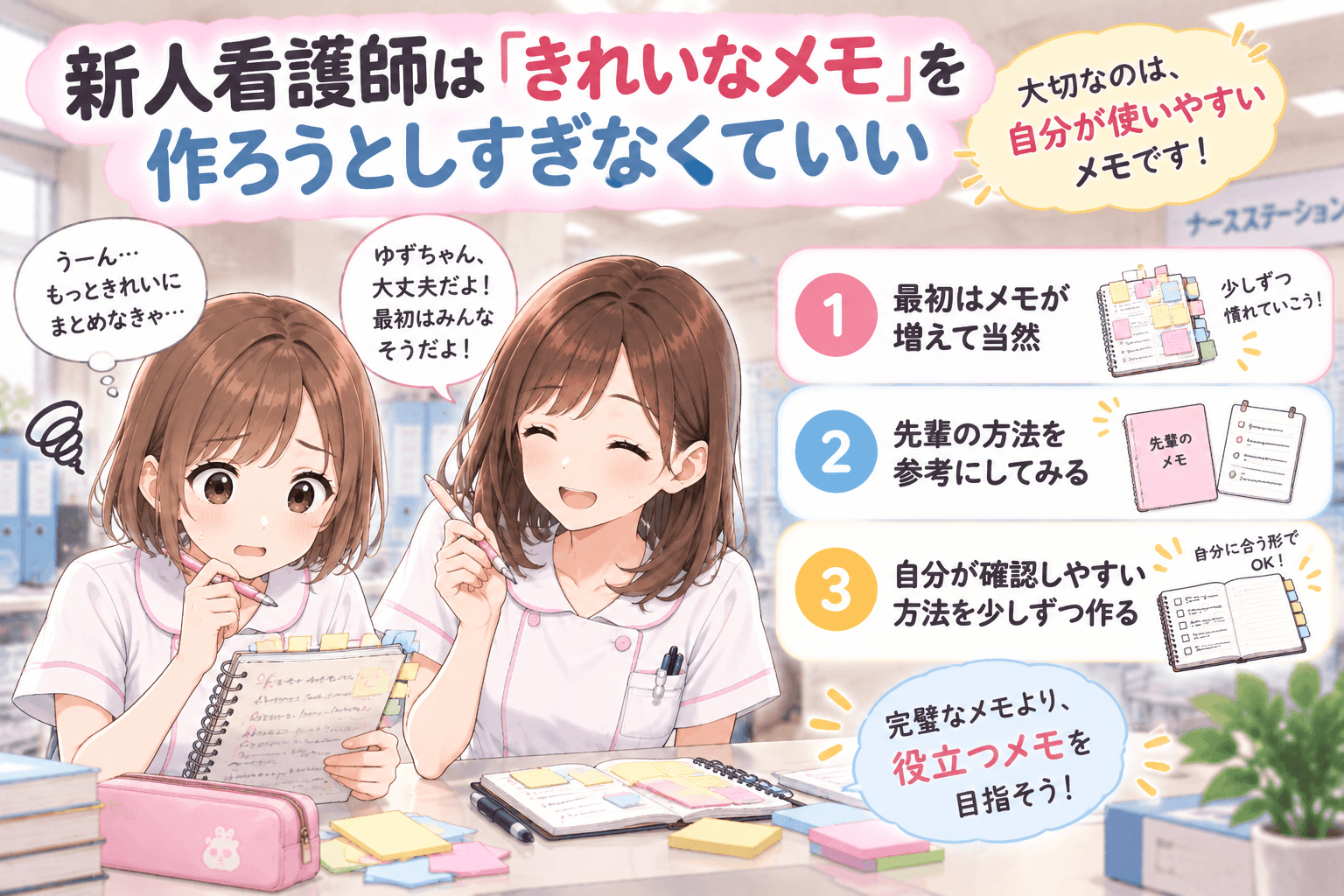 新人看護師はきれいなメモを作ろうとしすぎなくていい