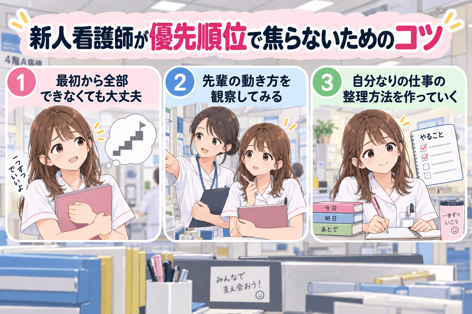 新人看護師が優先順位で焦らないためのコツ