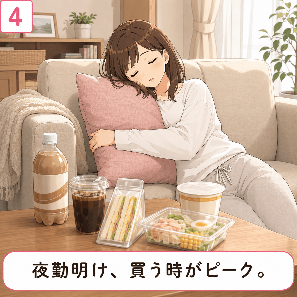 看護師あるある4コマ 夜勤明けコンビニ 4コマ目